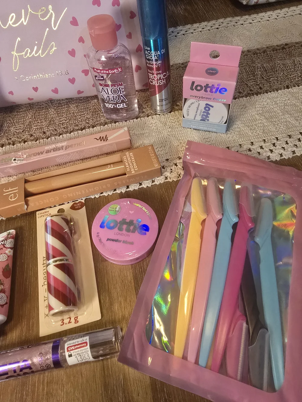 15-Pc Pink Glam & Glow Beauty Bundle- Lottie London, Crème Shop + Pink Heart Bag